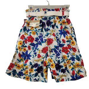 80s Retro Floral High Elastic Waist Belted Shorts Lord Isaacs Sport Deadstock
